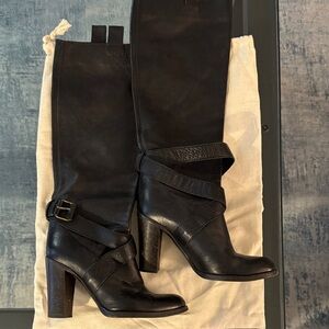Sophisticated Black Strappy Block Heel Boots